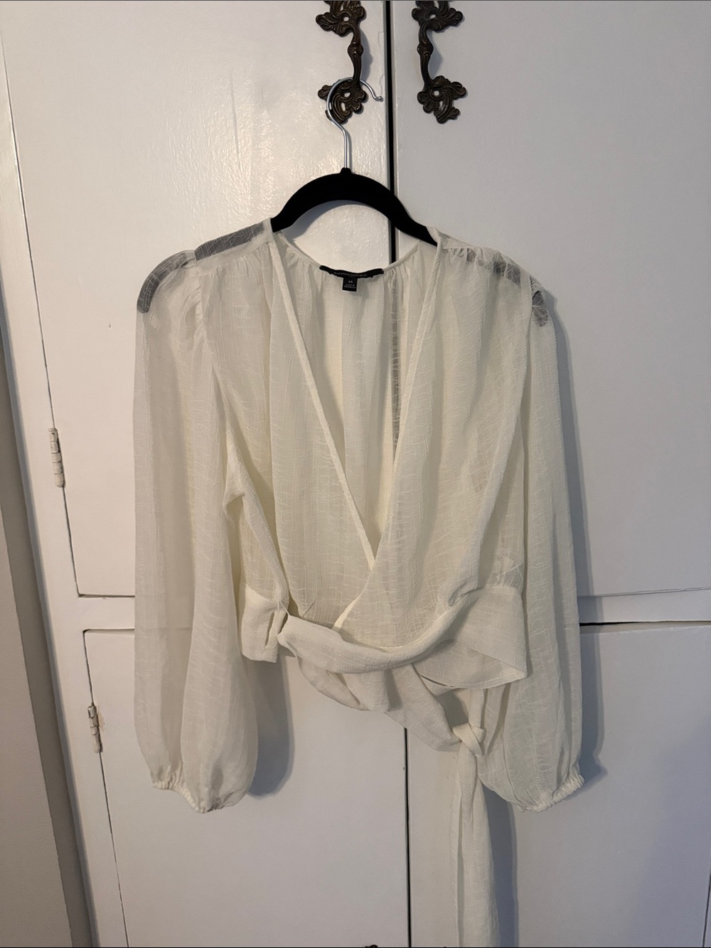 Banana Republic Sheer Ivory Wrap Blouse with Tie Waist